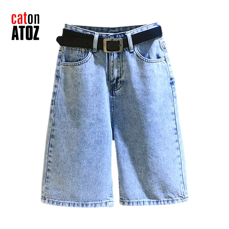 

catonATOZ 2603 Women's Vintage Fashion High Waist Leg Denim Shorts Female Loose Casual Knee Length Pants Mujer
