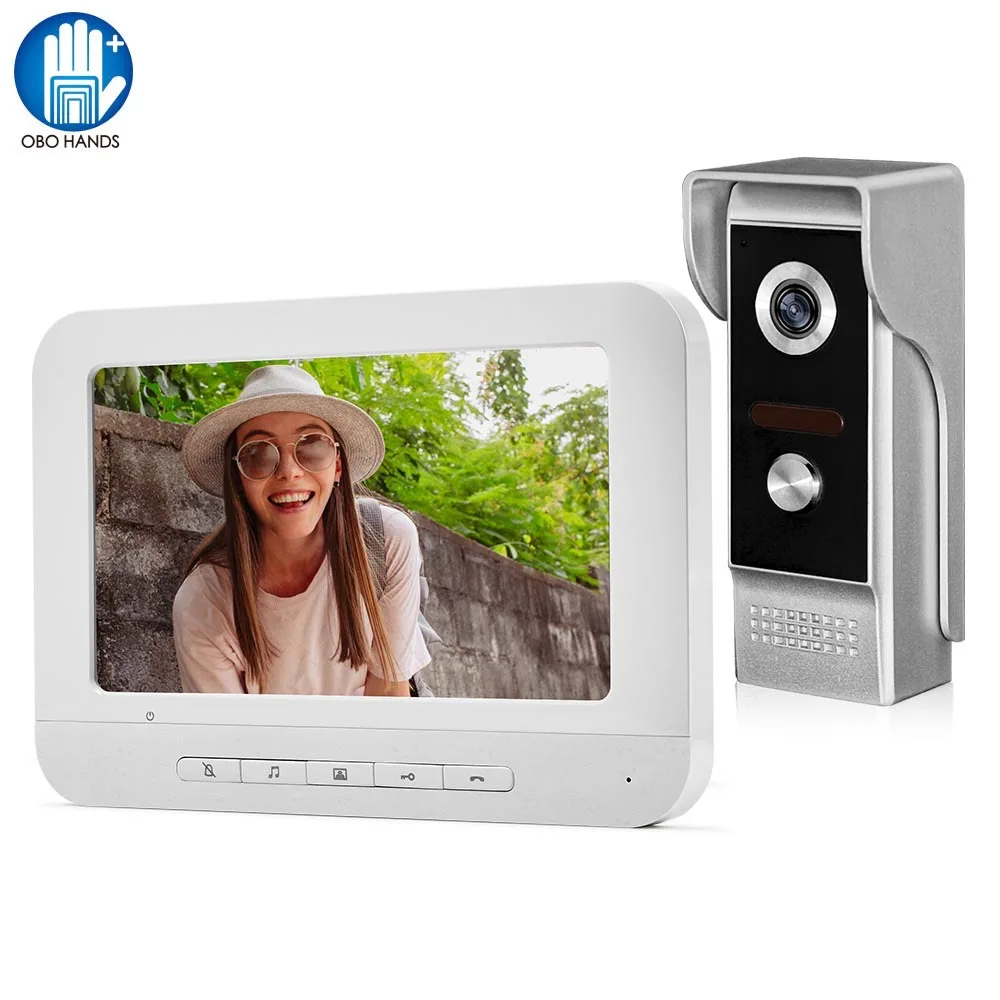 Wired Video Doorbell Intercom System 7 inch Color Monitor Panel with Night Vision Video Camera Door Phone Two-way Audio Home Use