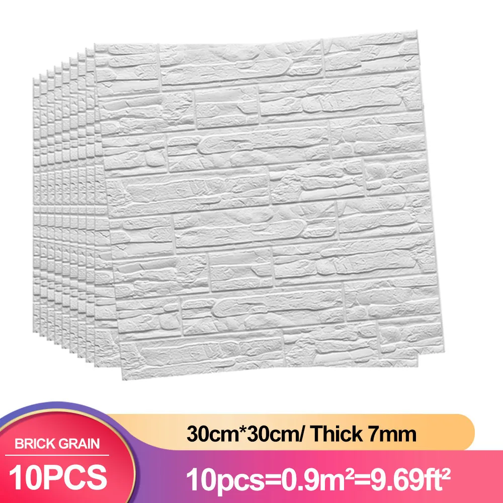 

10pcs Decoration Wallpaper 3D Wall Sticker Self-Adhesive Wallpaper Brick Waterproof Brick For Kids Room Living Room 30x30cm
