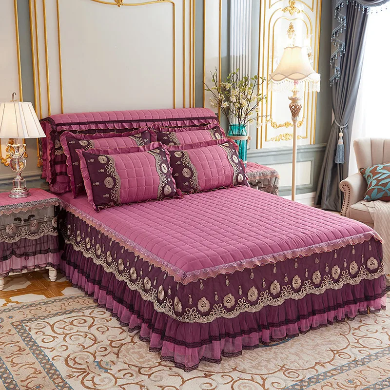 Однотонная Плотная хлопковая накидка для кровати кружевная теплая клетчатая