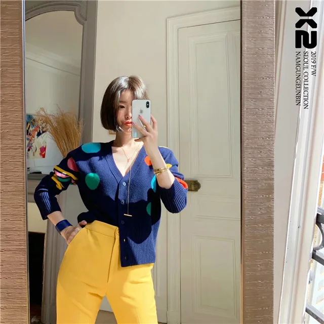 Han queen свитер в крапинку кардиган женский корейский свободный свитер дамское пальто Однотонный женский вязанный Кардиган Повседневная куртка