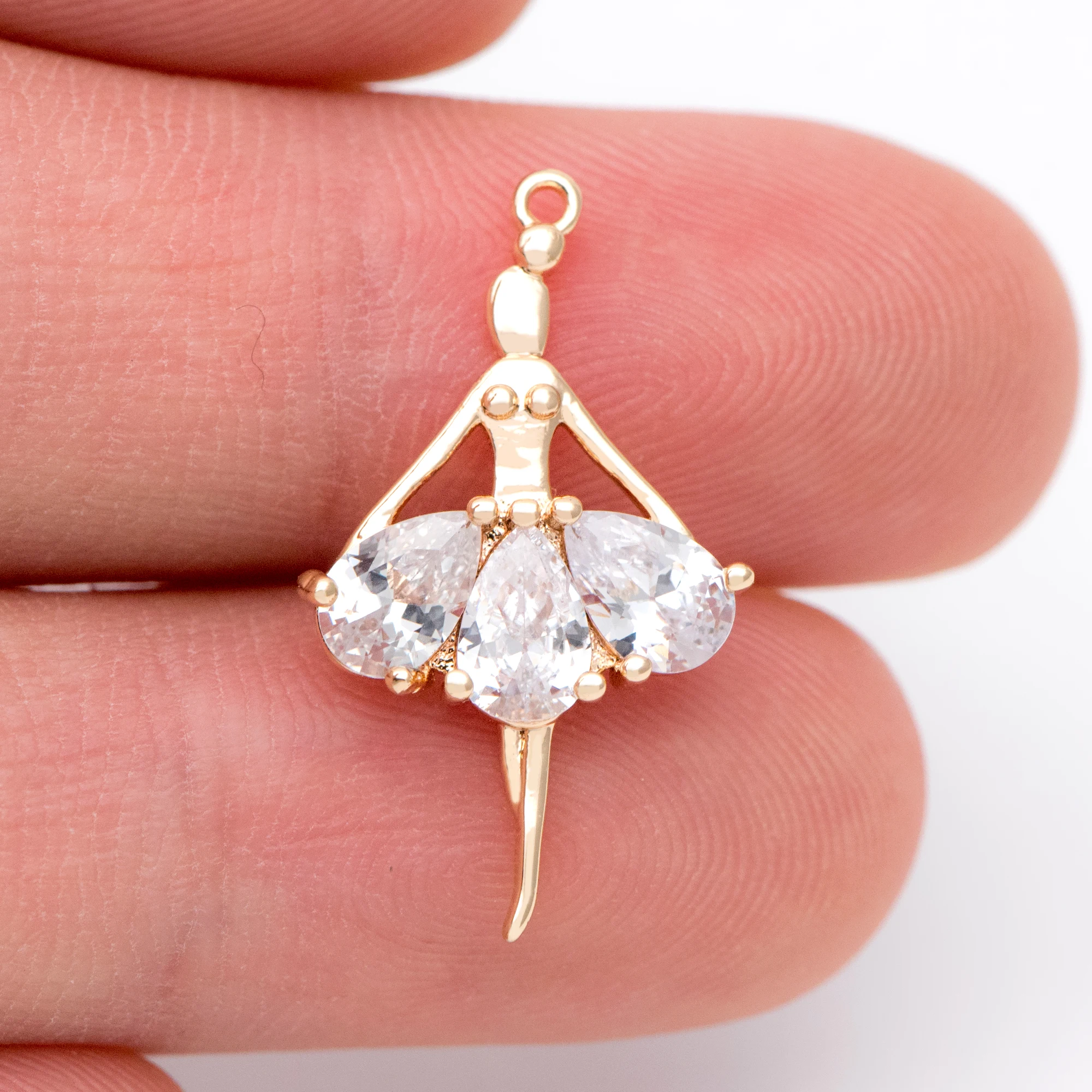 10pcs 18k Gold plated CZ Paved Ballerina Ballet Leap Dancer Charm 23x14mm girl charm (GB-1189) | Украшения и аксессуары