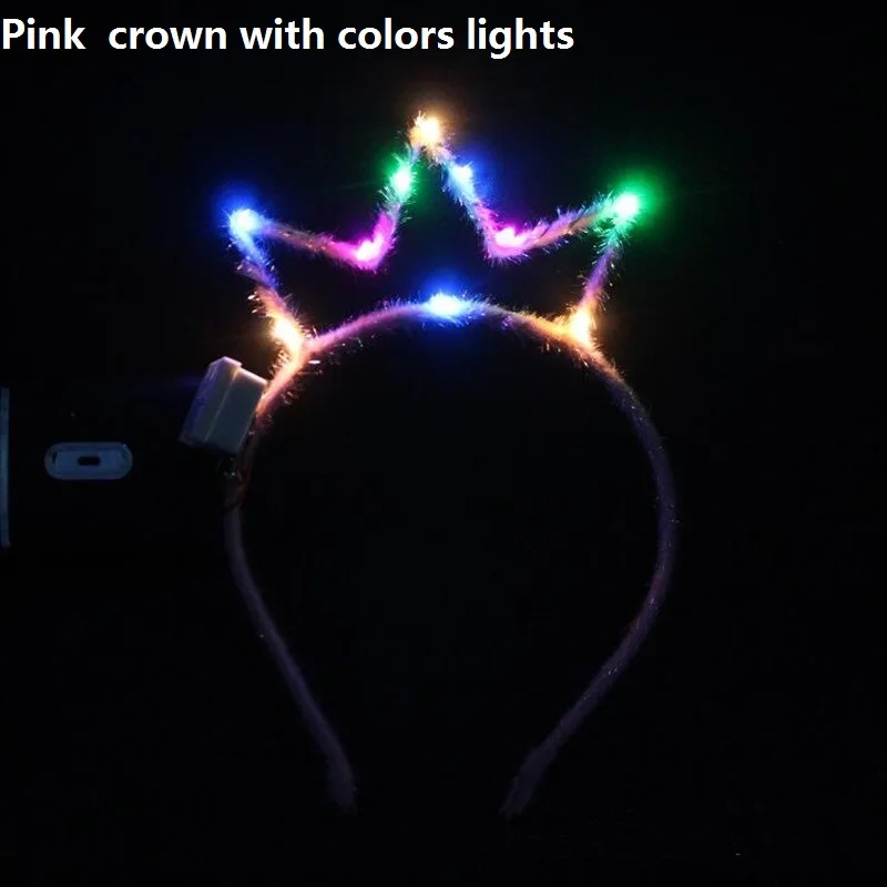 pink Светодиодный светящийся светильник, тиара, корона, головная повязка королевской принцессы, светящиеся аксессуары для волос для детей, взрослых, день рождения, вечеринки, свадьбы - Цвет: pink