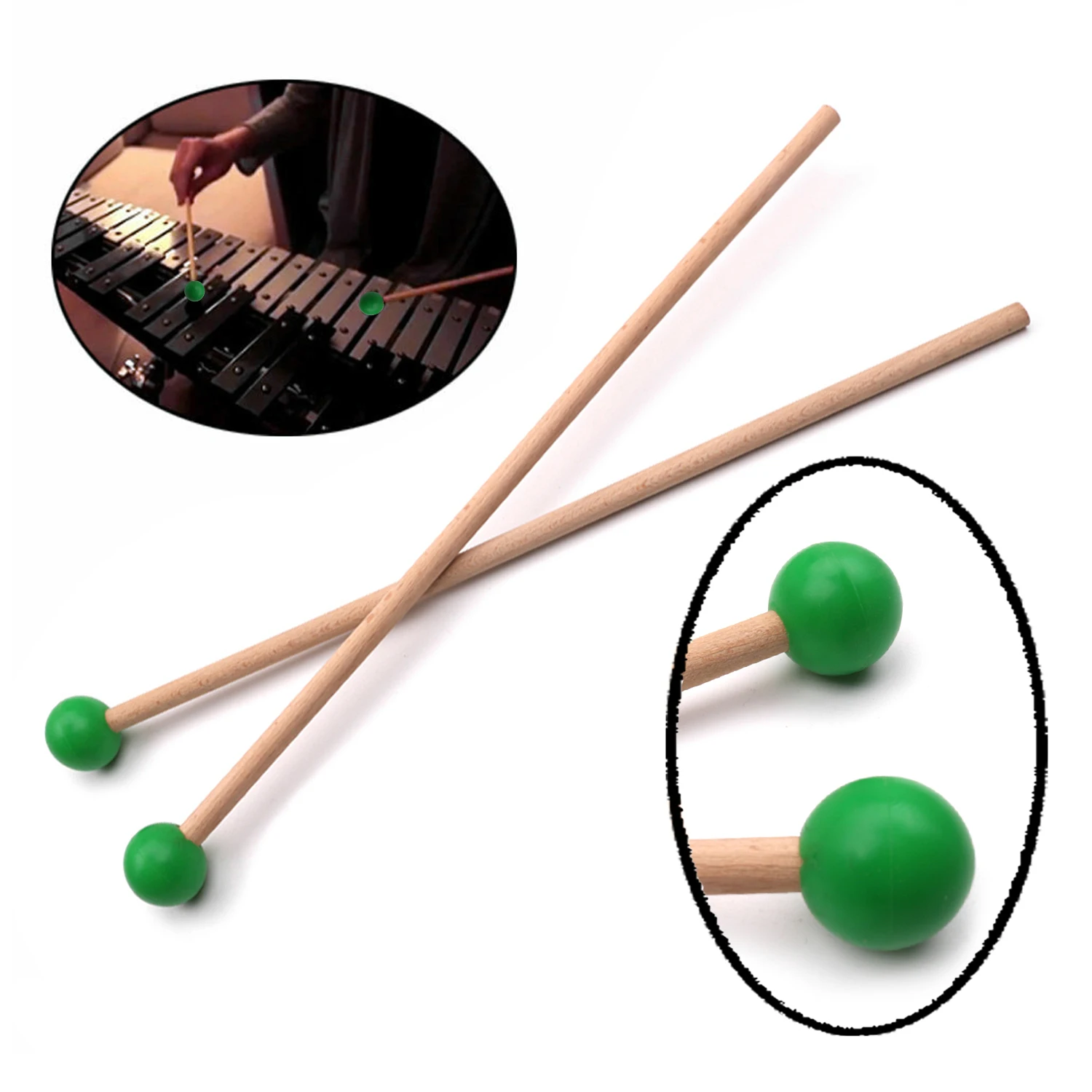 Pair of Marimba Mallets Percussion Sticks Xylophone Mallet Drumsticks For Instruments Parts -Light Soft |
