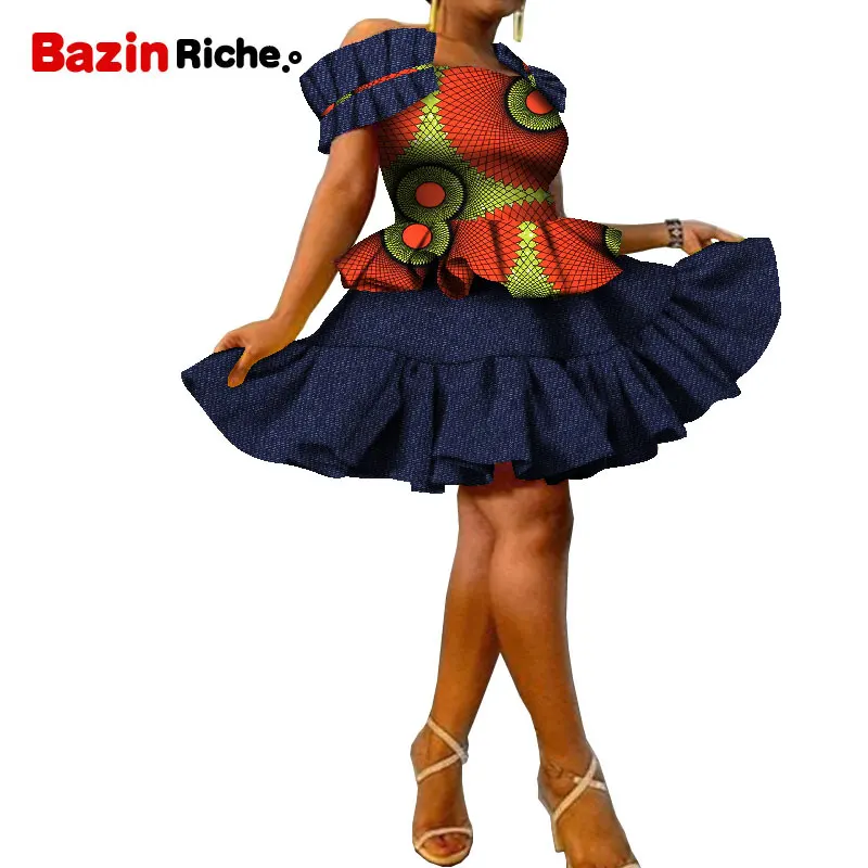 

African Dresses for Women Vetement Femme Off Shoulder Summer Short Dress African Clothes Dashiki Dress for lady WY8063