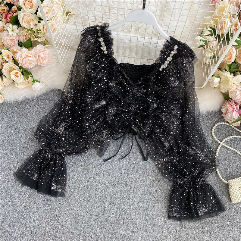 

JCHB 2021 High Quality Women's Top Female Crop Tops Long Sleeve Blouses Women Korean Fashion Clothes Spring Summer Ropa Mujer P