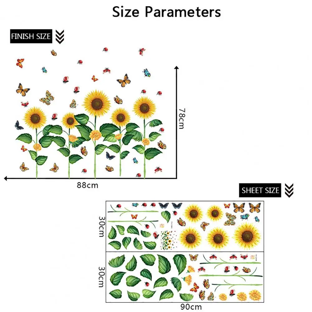

HOT SALES !!! 2Pcs Butterfly Sunflower Wall Stickers Baseboard Kindergarten Room Decoration