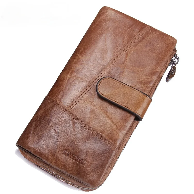 Long leather men's wallet European and American stitching multifunctional clutch