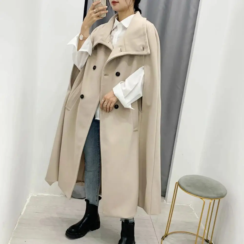 

COZARII Za Women Windbreaker 2020 Fashion Loose Trench Coat Vintage Turtleneck Side Pockets Female Outerwear Chic Overcoat