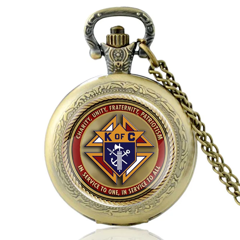 

Classic Knights of Columbus Painting Glass Cabochon Quartz Pocket Watch Men Women Pendant Necklace Chain Hours Clock