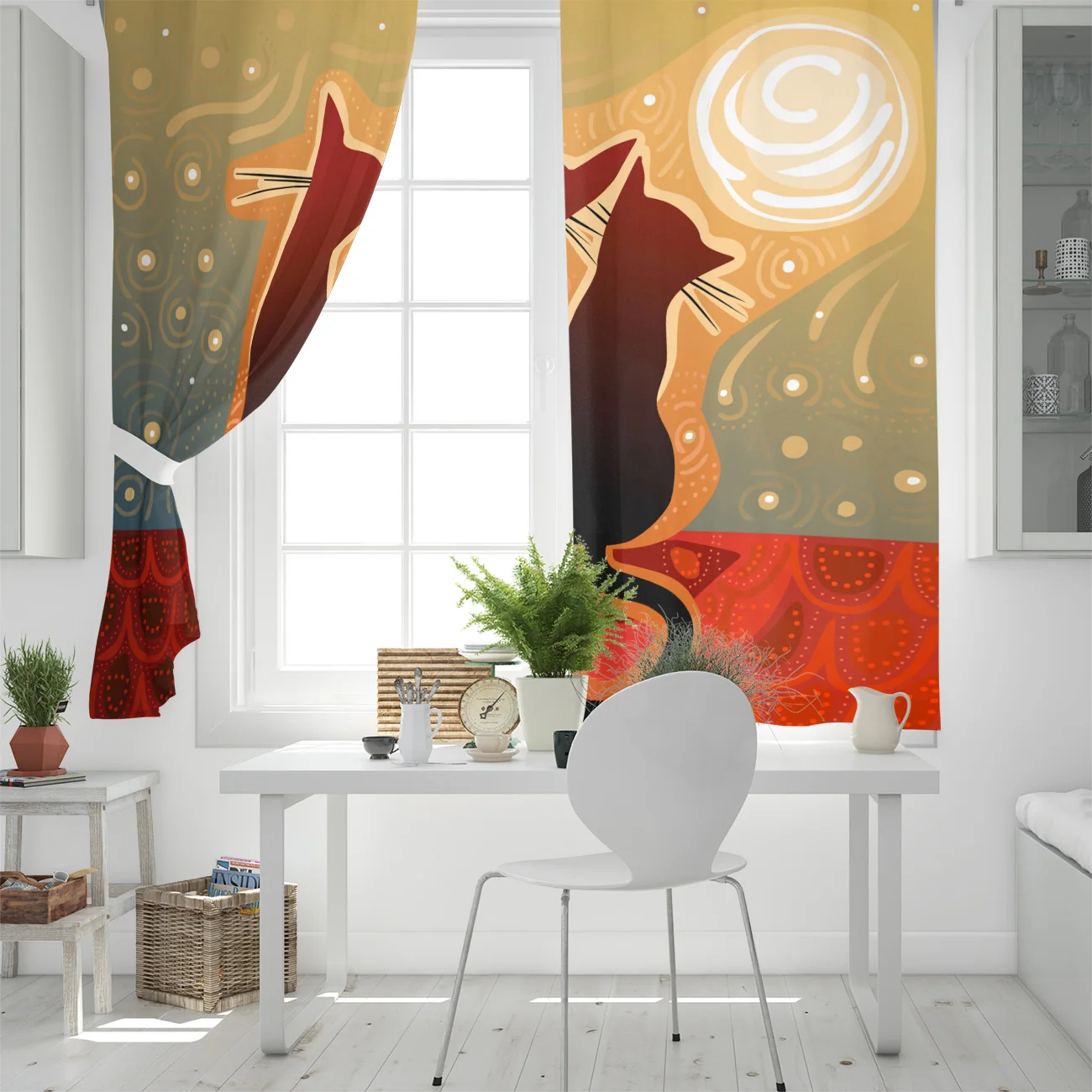 Cat Lover Silhouette Window Curtains for Living Room Decorative Items | Дом и сад