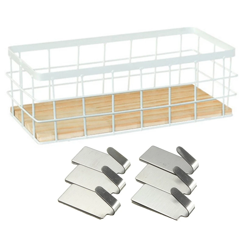 

6Pcs Stainless Steel Self Adhesive Stick Wall Hook Hanger Holder & 1X Iron Storage Holders Home Storage Shelf Wall Hanging Stora