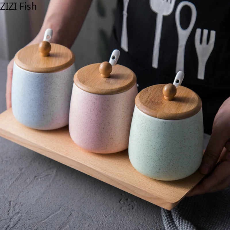 Креативная керамическая банка для специй коробка приправ комплект из трех