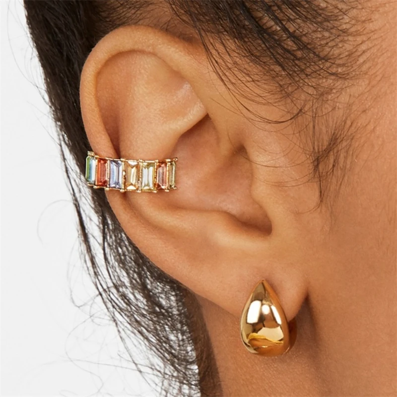 

Color diamond earrings retro high-end ear clip fashion piercing bone clip color personality simple earrings wholesale