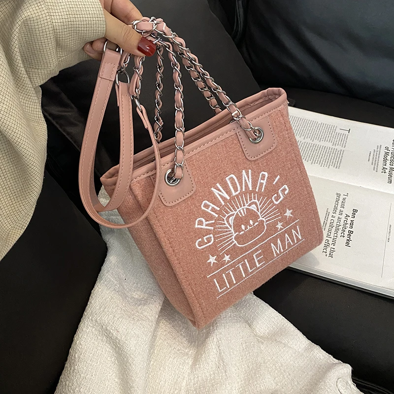 

2021 New Women Tote Bag Fashion Canvas Handbag Chains Shoulder Bags Ladies Messenger Bag Shopping Bag