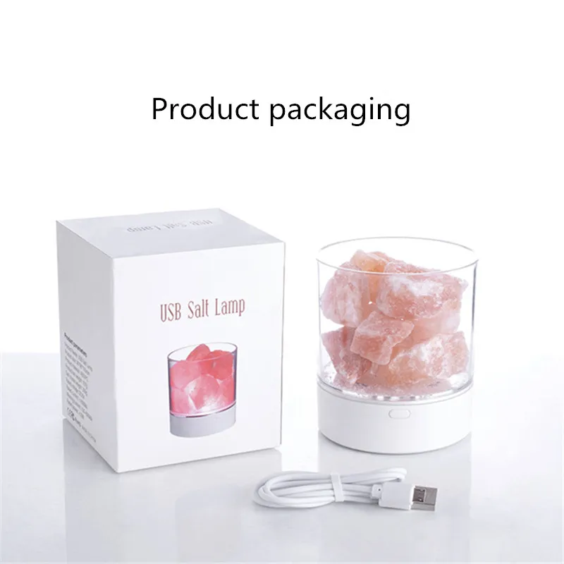 

LED Crystal Salt Lamp USB Charging Dimming Colorful Atmosphere Night Light Negative Ion Air Purification Bedside Table Lamp Gift