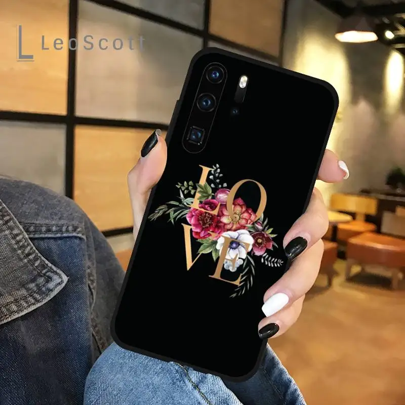 

Letters flowers rose Phone Case For Huawei P 20 30 40 lite pro smart 2019 honor 10 i lite 8x nova 5t mate 20 pro funda