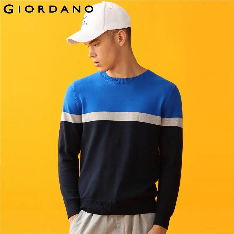 Giordano мужской джемпер с круглым вырезом под шею и длинными рукавами выполнен из