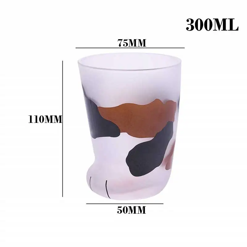 Стеклянная чашка с милыми кошачьими лапами термостойкая домашняя из матового