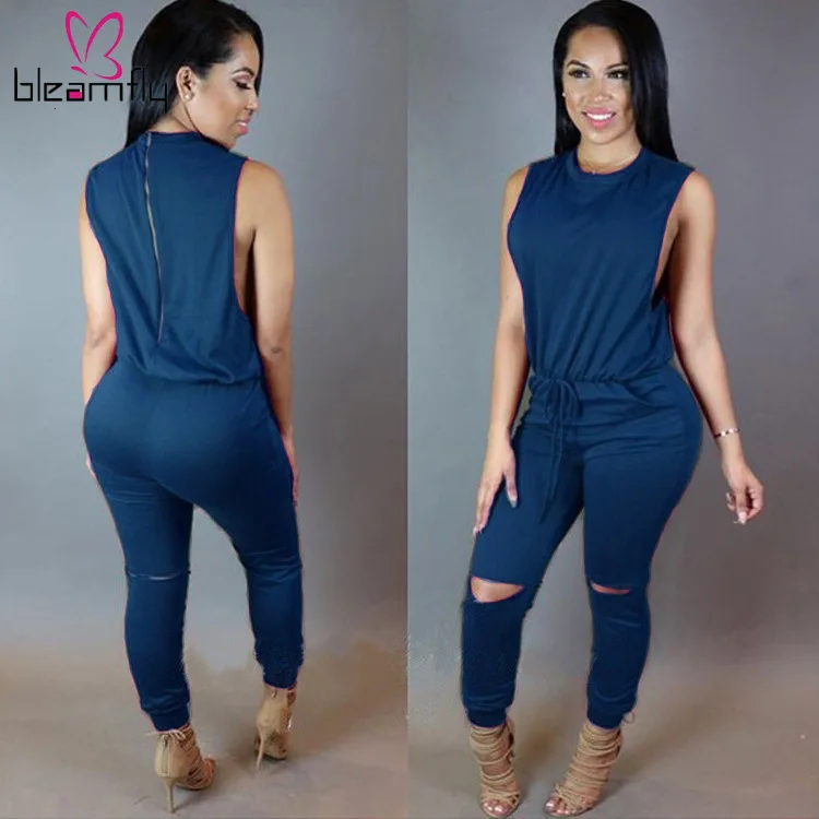 Женский комбинезон с О образным вырезом и высокой талией без рукавов завязками