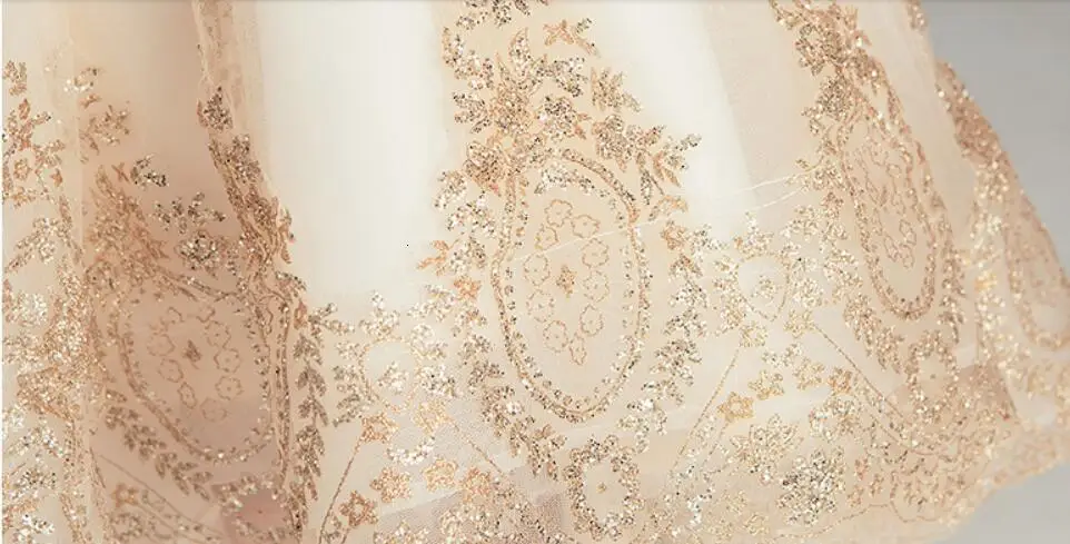Golden Sequin Lace Girl Wedding Dress Long Flower Girl Dress Princess Party First Communion Gown Baby Girl Baptism Pageant Gown
