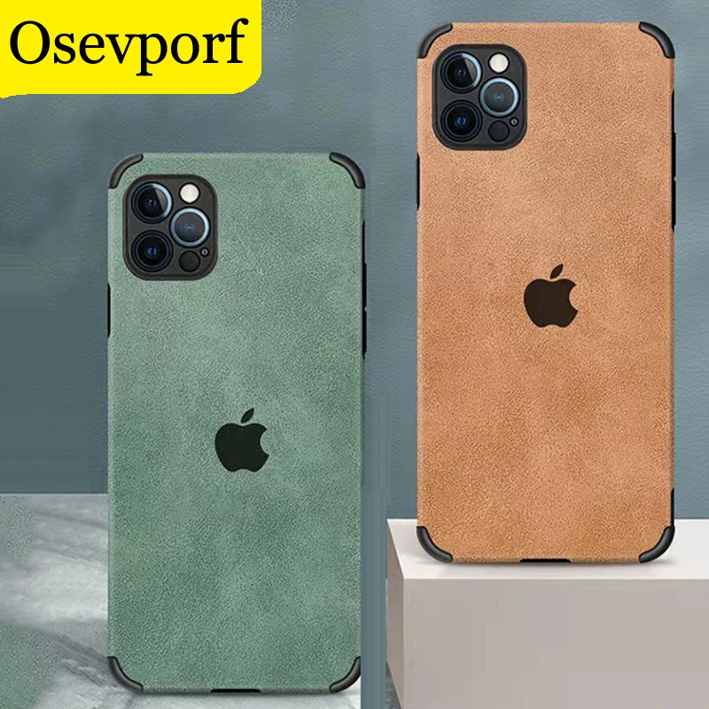 

Luxury Lambskin Leather Phone Case Matte Suede Cover For iPhone 13 12 Mini 11 ProMax XR XS Max X 8 7 Plus SE Soft Shockproof Cap
