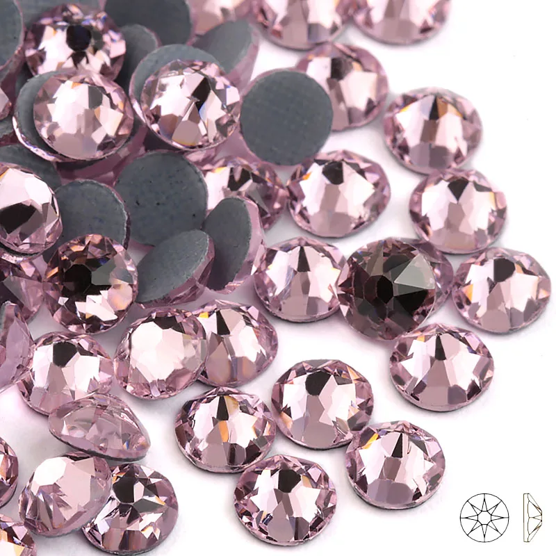 light rose 8 big 8 small cutting surface Hot Fix Crystal Rhinestones Glass Hotfix Strass Stone Crystals AB Iron on Clothes - Color: light rose
