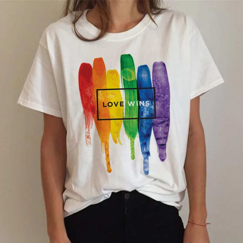 

Lgbt Harajuku T Shirt Women Gay Pride custom Shirt Rainbow T-shirt Ullzang Lesbian Tshirt 90s Graphic Love Funny Top Tee Female
