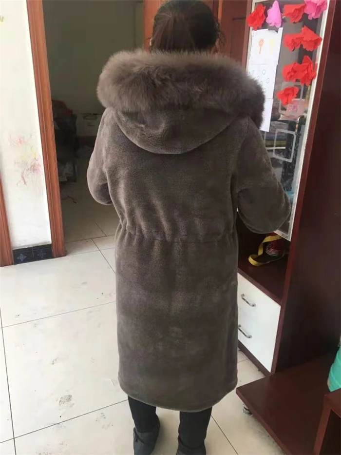 HANZANGL женские шубы из искусственного меха пальто новое зимнее овечье стриженое пальто лисий мех с капюшоном женская теплая длинная куртка верхняя одежда