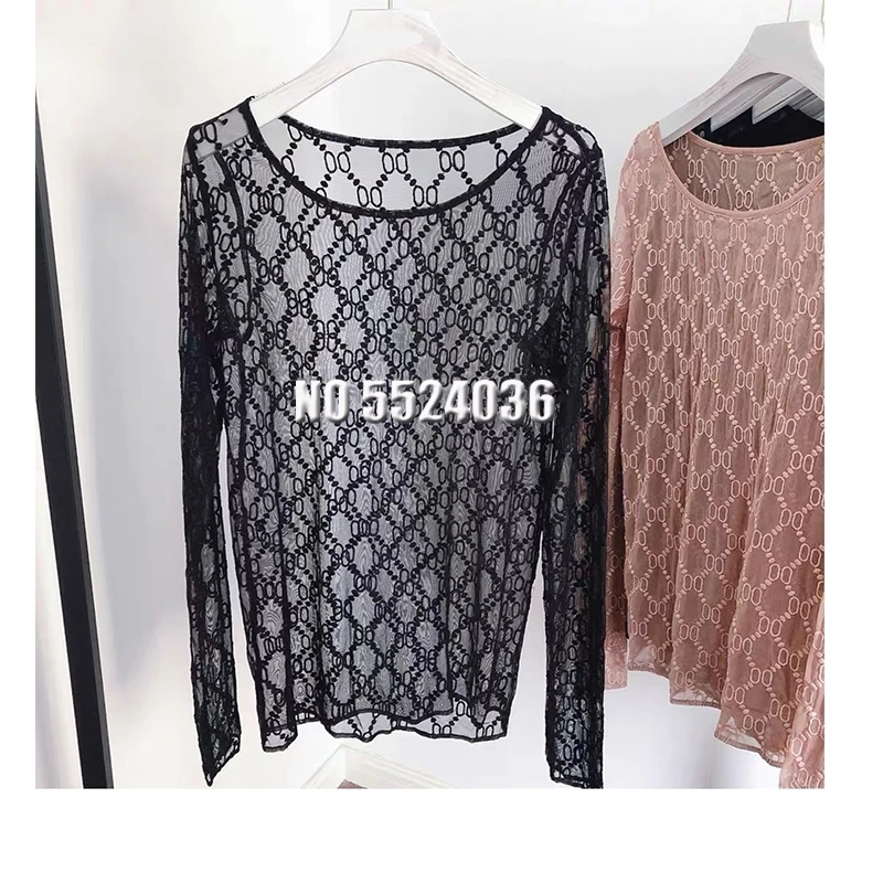 

lace Blouse Elegant Women Shirt Long Sleeve embroidery feminine sexy blouse Transparent Elegant Tees Hollow Out Tops