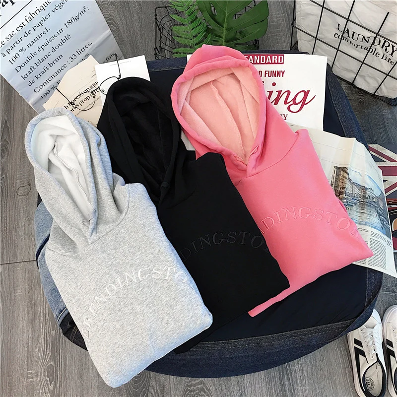 

Hoodies Women Hooded Letter Simple All-match Leisure Oversize Pullovers Korean Style Warm Kawaii Womens Loose Trendy Clothing