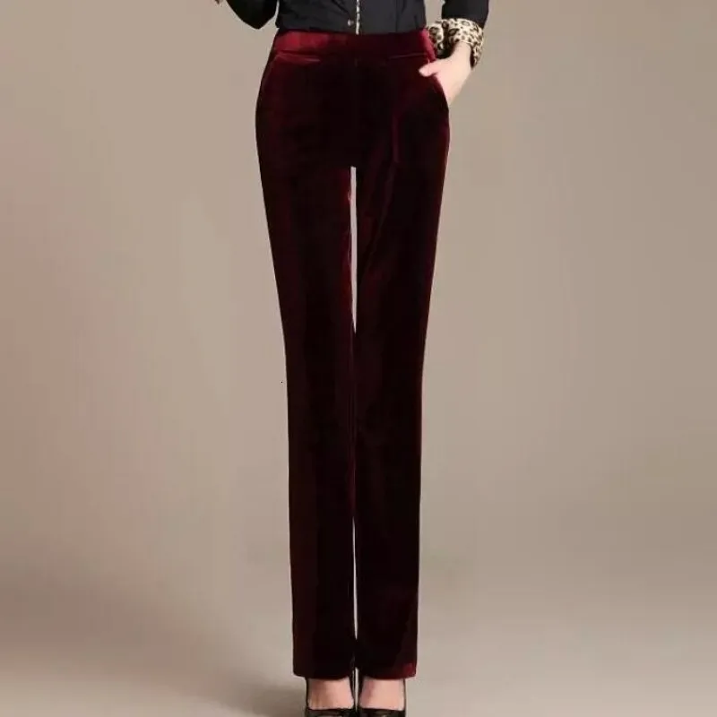 Зимние новые Брендовые женские длинные брюки бархатные прямые со средней талией