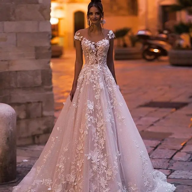 Vivian's bridal ins Горячая Цветочная печать свадебное платье Элегантное двойное v-образным вырезом с коротким шлейфом Бохо Хрустальная пряжа роскошное свадебное платье - Цвет: champagne