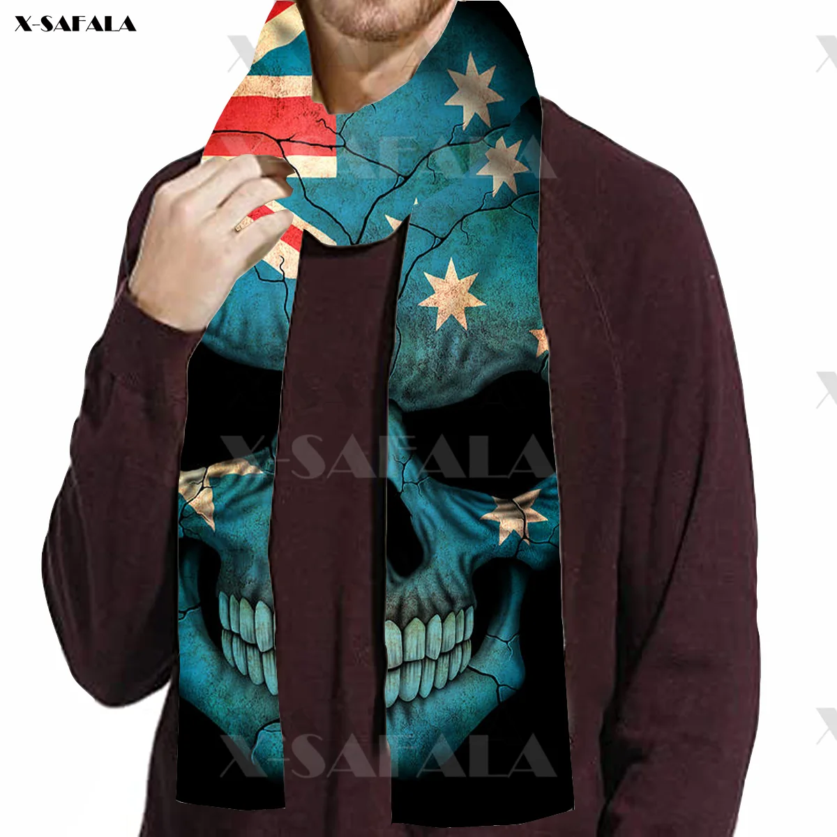 

Australian Flag Skull Print Long Hoodie Scarf Shawl Cashmere Elegant Soft Fleece Beautiful Luxury Gift Man Warm 2022 Fashion