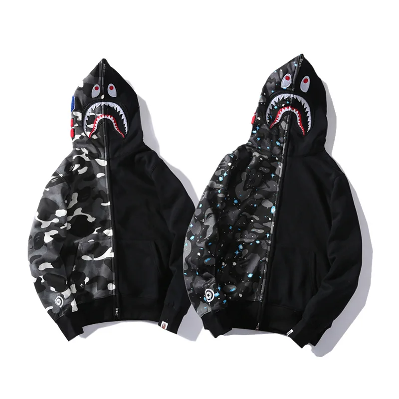 

Hoodies Fall Winter Bape Shark Men Casual Patchwork Luminous Coat Harajuku Sweatshirts Clothing Jacket With Zipper