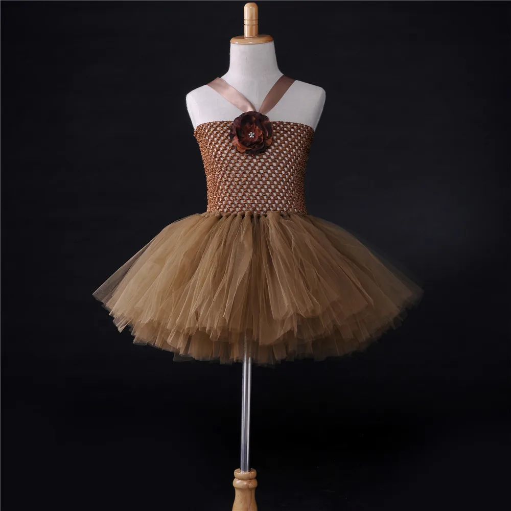 Brown Baby Girl Flower Tutu Dress Handmade Fluffy Children Birthday Party Dance Ball Gown for Girls Kids Halloween Costume | Детская