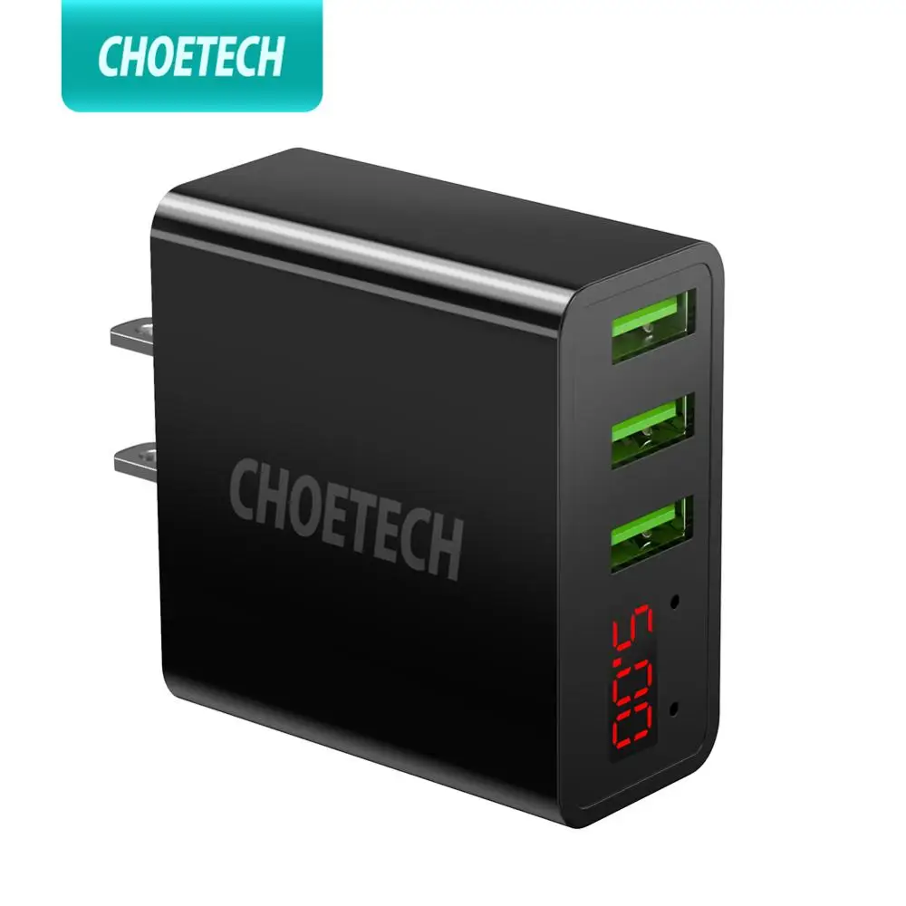 

CHOETECH 3 Port LED Display USB Charger Universal 3A Mobile Phone USB Charger Fast Charging Wall Charger For iPhone 7 Xiaomi LG