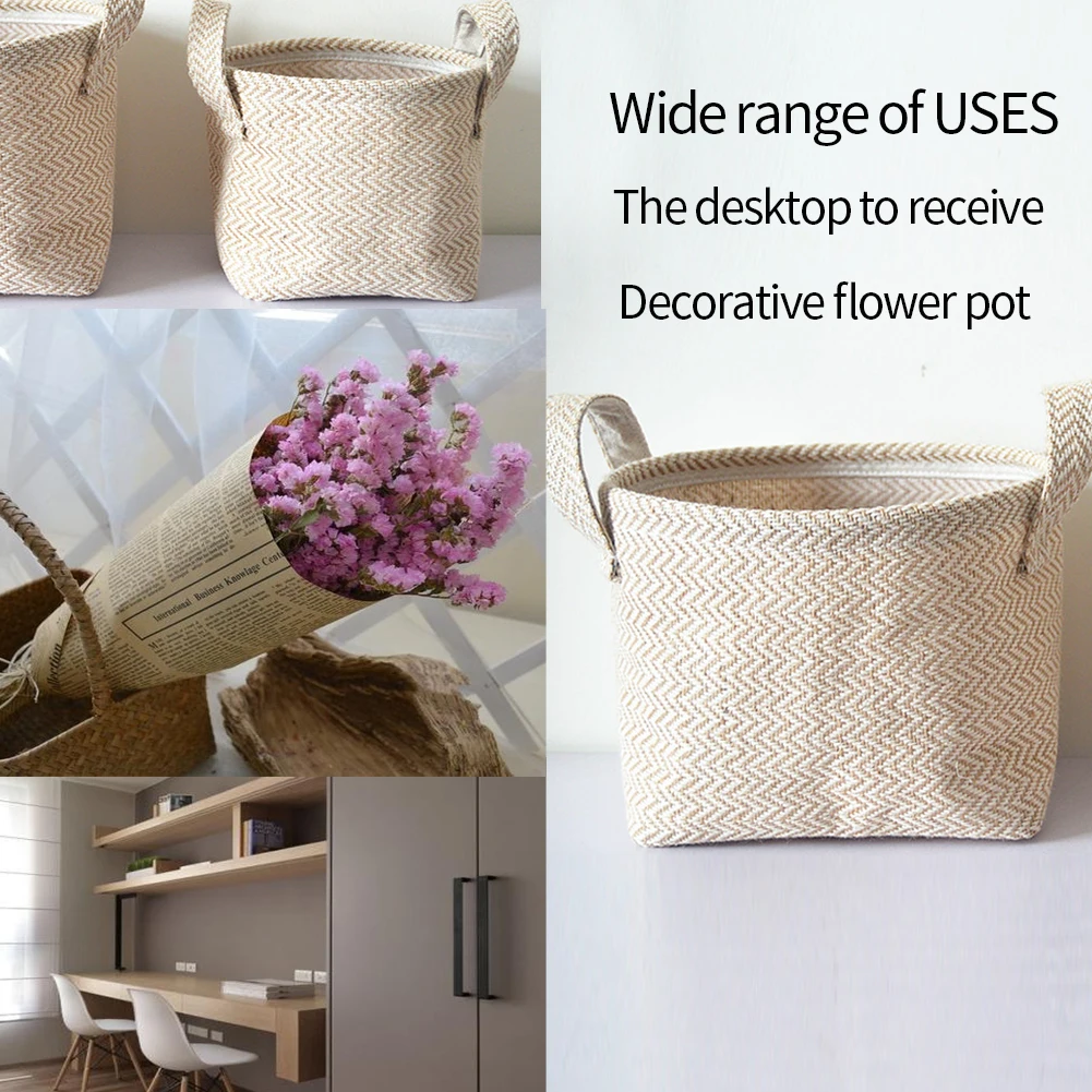

Braided Jute Cloth Flowerpot Braided Cotton Linen Blended Storage Basket Desktop Kids Toys Sundries Organizer Laundry Basket