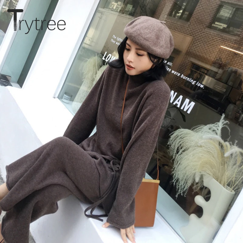 Осенне зимний комплект из двух предметов Trytree повседневный трикотажный топ с