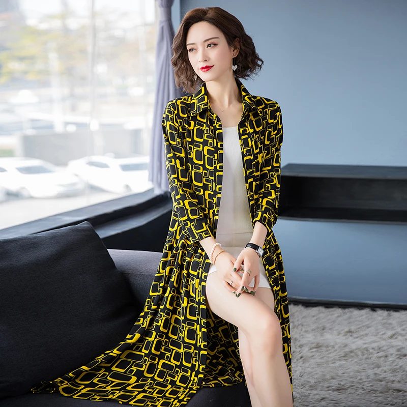 

High Quality Women Long Chiffon Clothes Fashion Plaid Chiffon Shirt Free Shipping