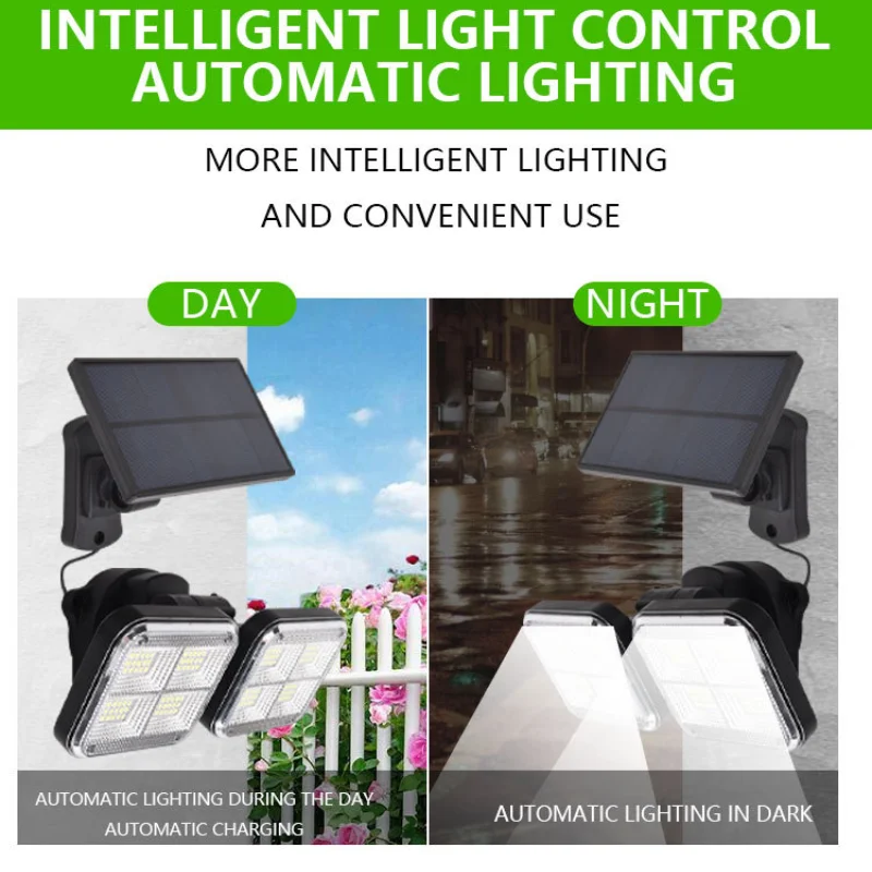 

120LED Solar Light Dual Head Outdoor Lamp PIR Motion Sensor Spotlight Waterproof Outdoor Adjustable Angle Lights For Garden Wall