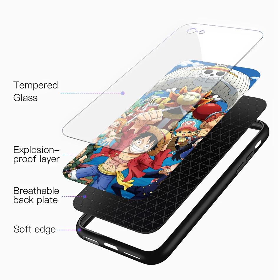 anime one piece zoro luffy hot tempered glass case for iphone 13 11 12 7 8 xr x 6 6s xs pro max mini plus se phone cover capa free global shipping