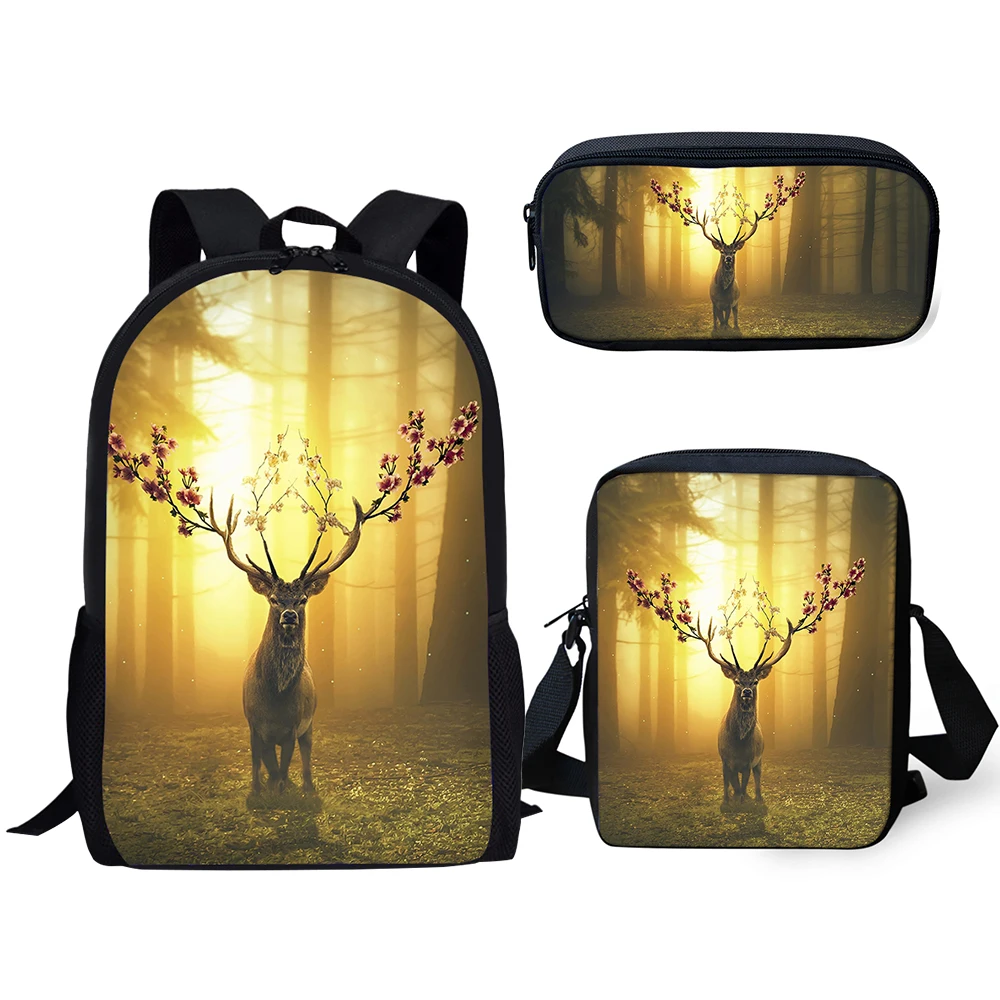 HaoYun Fashion Kids 3PCs/Set School Backpack Fantasy Deer Pattern School Bags Kawaii Animal Students Backpack/Flaps Bag/Pen Bags