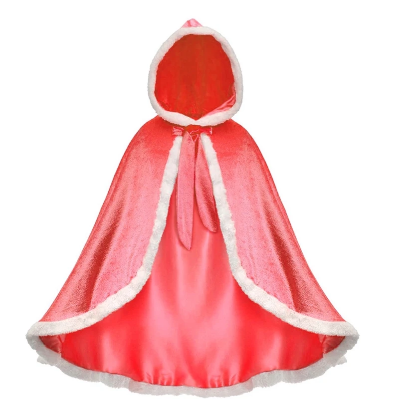 

U2JF Santa Costume For Kids Girls Hood Cloak Christmas Halloween Costumes Cloak Mrs Claus Santa Xmas Hooded Cape Robe