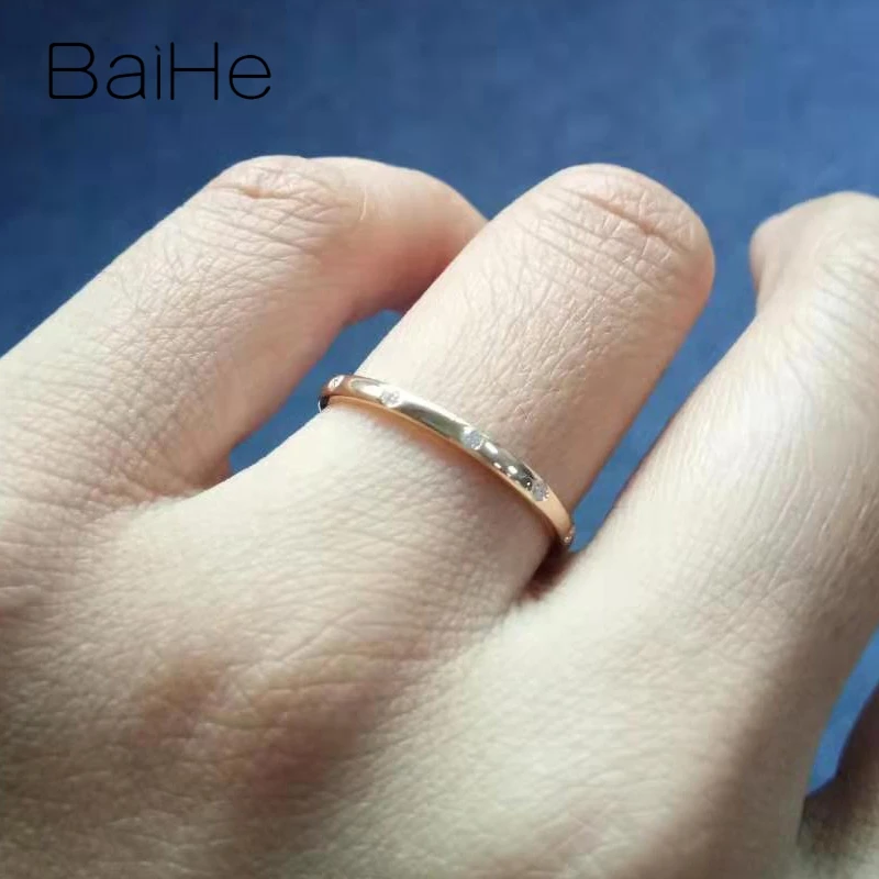 BAIHE Твердое 18 к Желтое золото(AU585) 0.06ct сертифицированное H/SI круглое кольцо с натуральными бриллиантами для помолвки для женщин, модное Ювелирное кольцо