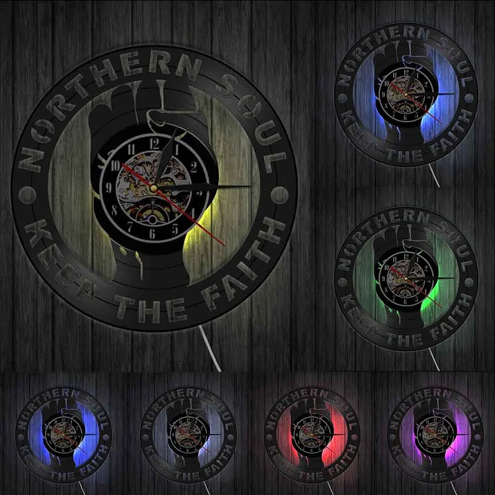 

Northern Soul Keep The Faith Vinyl Record Wall Clock Handmade Vintage Room Wall Decoration Creative Hanging Art Clocks