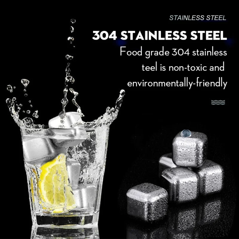 

Food Grade 304 Stainless Steel Ice Cubes Reusable Chilling Stones For Whiskey Wine Fast Cooling Cold Longer Drinking Tool Set