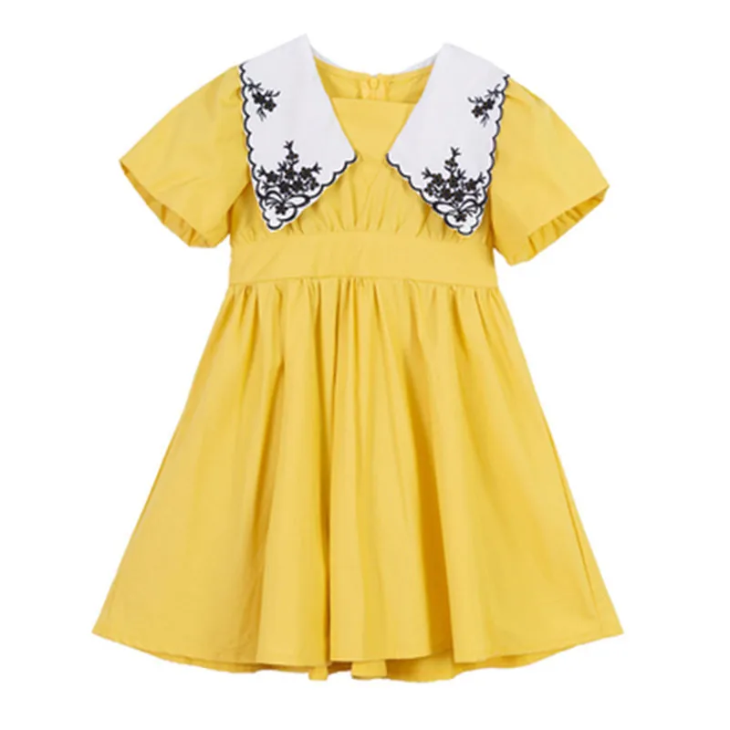 

2020 Baby Girl Summer Dress Embroidery Collar Bubble Sleeves Toddler Kids Princess Birthday Dresses Vestidos Child Clothes