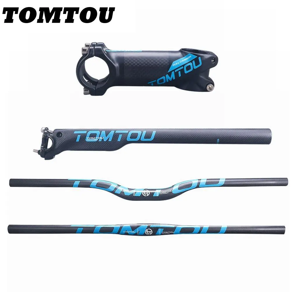 

TOMTOU 3K Carbon Bike Mountain Road MTB Bicycle Sets Handelbar Seatpost Stem Matte Blue - TB8T13