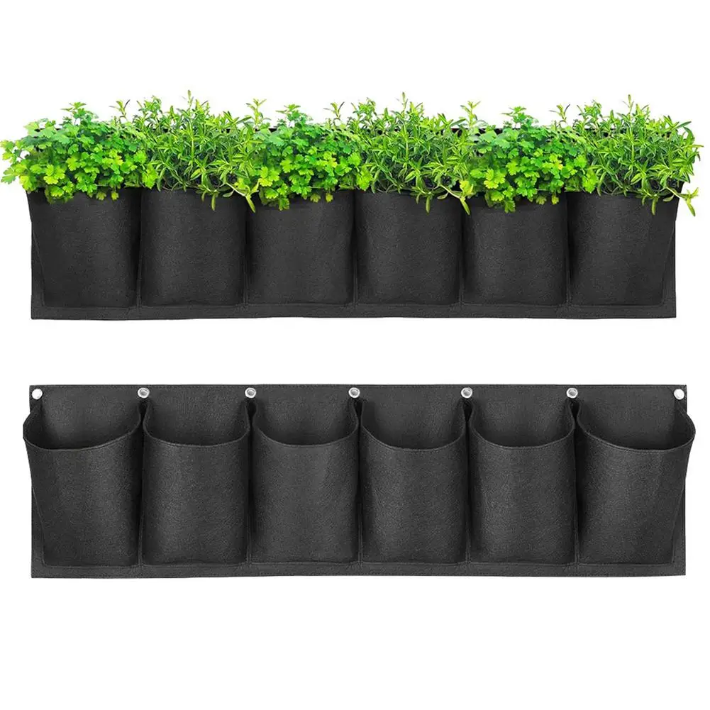 

Vertical Hanging Planter Bag Thickened Black Wall Mount Planters For Decorating Garden Wall Fence Nutrition Bag Felt Plant Bag